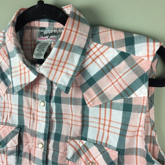 Wrangler Wrancher Pearl Snap Plaid Sleeveless Western Shirt Women's Large L EUC - Picture 6 of 11
